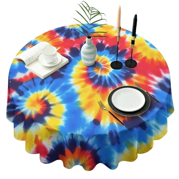 Colorful Tie Dye Spiral Pattern Round Tablecloth 60"x60",Wrinkle Wipeable Table Cloth for Kitchen Dining Room Picnic Patio Party