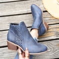 thumbnail image 4 of Women's Hollow Out Ankle Boots Chunky Mid Heel Slip On Chelsea Booties Lightweight Dress Shoes with Side Zipper Blue Size 7.5, 4 of 7