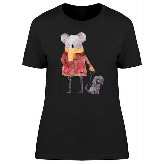 Smartprints Womens Graphic Tee - Koala Walking Dog Watercolor - Regular Fit 100% Cotton