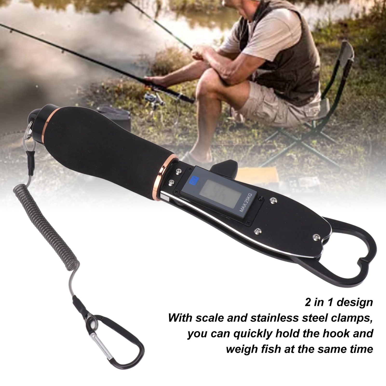Suodoka Digital Fish Scale and Lip Gripper, 55lb/25kg Capacity Fishing Gear, Aluminum Alloy Grabber Holder Tool