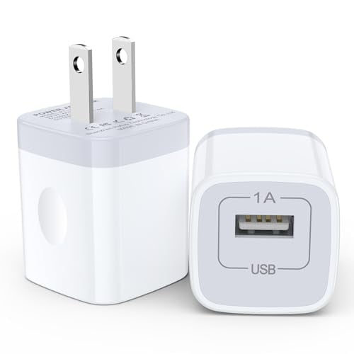 TYPPKMM 5V 1A Power Adapter, Fast Charging USB Wall Block for Smartphones, 2 Pack White, 1