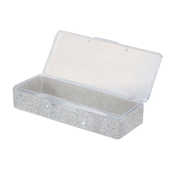 Rhinestone Nail Art Storage Box, Desktop Jewelry Storage Box, Nail Polish/Manicure Tool Holder, Plastic Organizer with Clear Lid for Home Salon,White Diamond