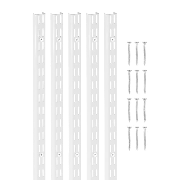 VEVOR Shelf Pilaster, 60-inch 5 Pack, Dual Track Upright Wall Shelving System, Heavy Duty Support System Twin Slot Shelf Rails, 25 Screws, Suitable for Cabinet Closet Organization Storage, Silver