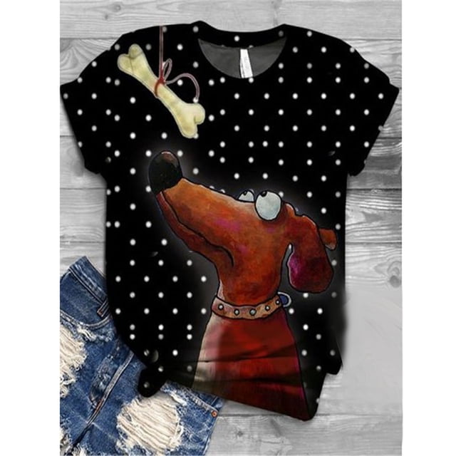 Hauts d'Été Grande Taille pour Femmes Manches Courtes Imprimé Animal 3D Col Rond T-Shirt Blouse Col en V Femmes en Solde