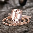 thumbnail image 2 of 7x9mm Emerald Cut 4.5 Carat Morganite Engagement Ring Set Diamond Moissanite 10k Rose Gold 3pcs, 2 of 6