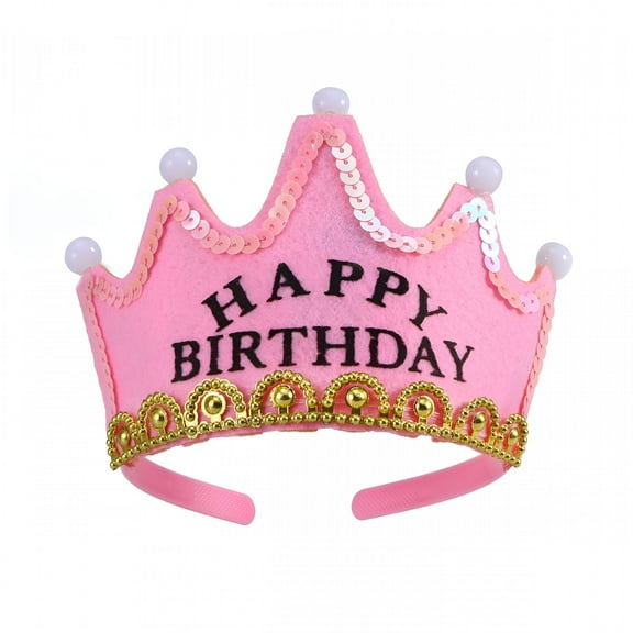 TELOLY LED Light Birthday Party Hats Crown King Birthday Party Caps for Kids (Happy Birthday) - Pink Color