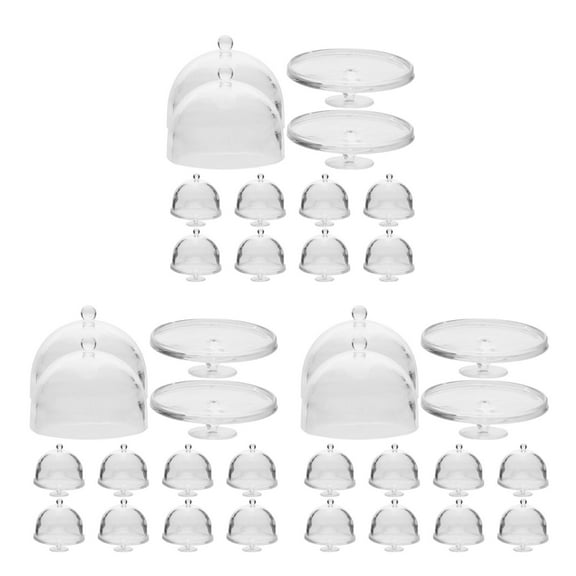 Raindrops 30 pcs Clear Plastic Mini Cake Stand with Dome Cover Mini House Mini Cake Domes