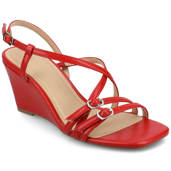 Journee Womens Clinne Multi Strap Wedge Sandals
