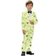 thumbnail image 2 of Xoenoiee Green Shamrock Heart Print Kids Suit 2 Piece Boys Tuxedo Suit St. Patrick's Day Ring Bearer Outfit for Wedding Slim Fit Jacket Pants Set, Size 5-6 Years, 2 of 7