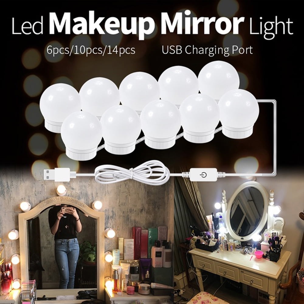 Led Vanity Mirror Lights Kit With 6 Dimmable Light Bulbs For Makeup Vanity Table Set In Dressing Room Lighting Fixture Strips Retractable Wire Usb Power Supply White Walmart Canada