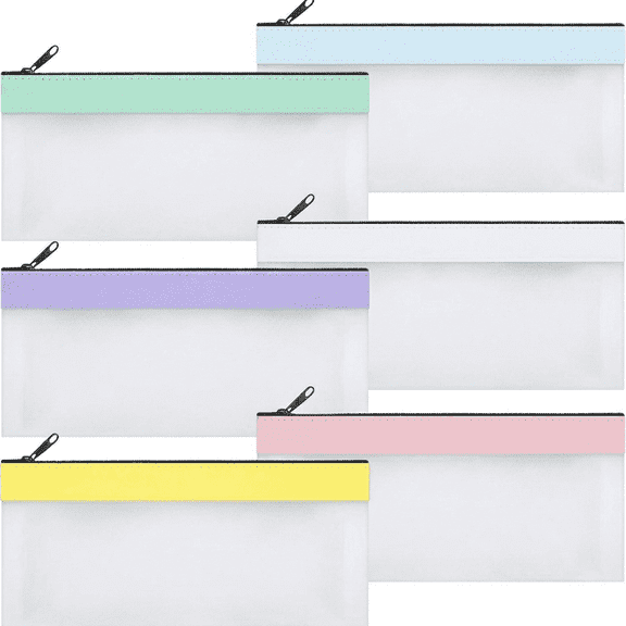 ROSEXIXI Money Bag, 6-Pack Frosted Multi-Color Cash Envelopes – Clear Zipper Pouches with Color-Coded Edges, Waterproof Cash Bags for Budgeting, Bank Savings and Organizing Bills, Receipts