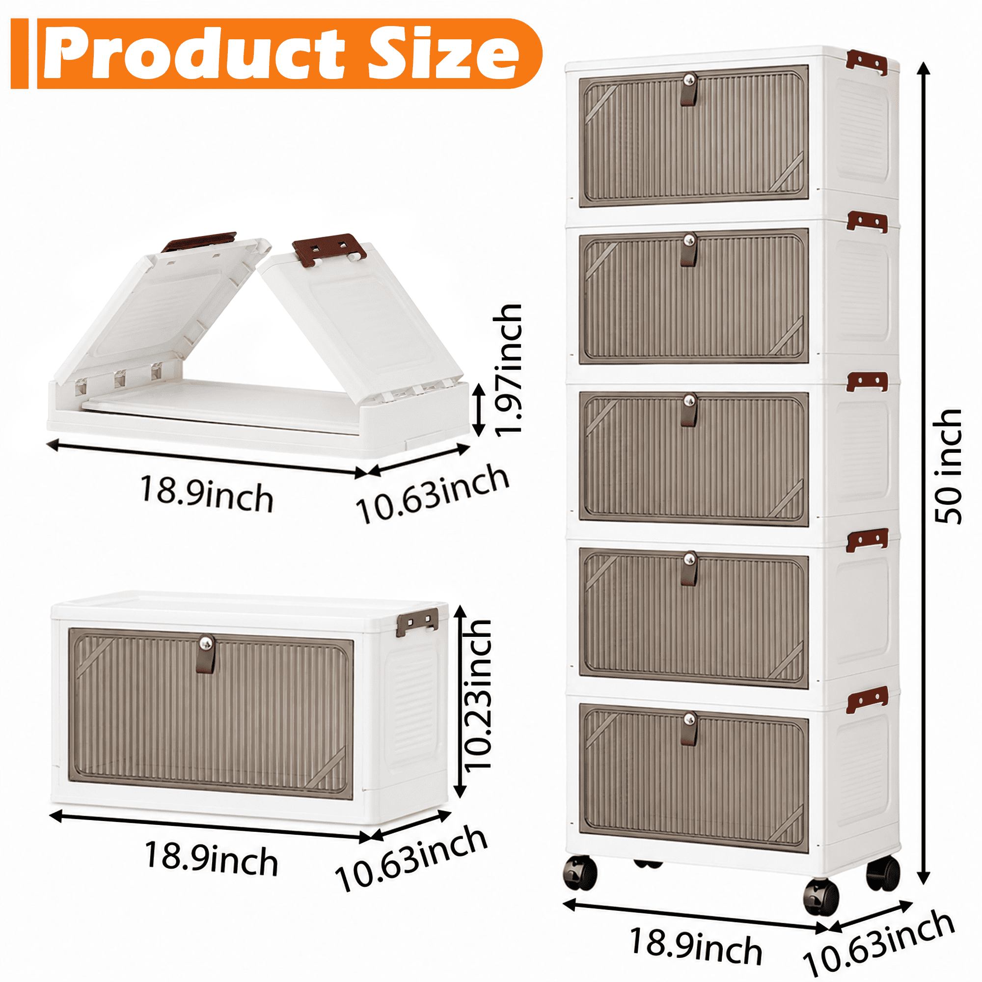 5 Tier Foldable Storage Cabinet with Wheels & Magnetic Doors, 115 QT Stackable Plastic Storage Bins, Dust-Proof Storage Organizer for Bedroom Living Room Dorm