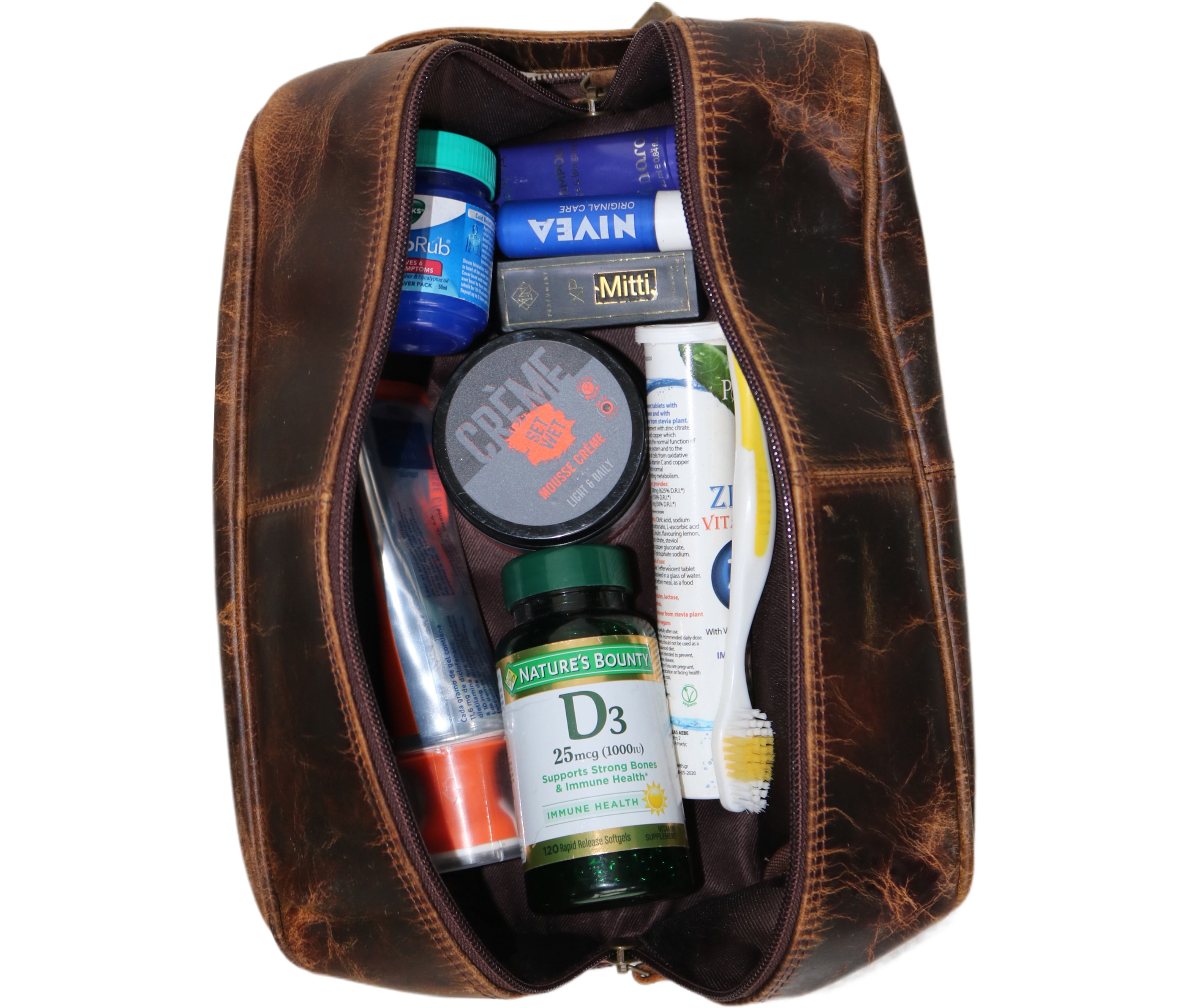 Jaald Leather Toiletry Bag Dopp Kit for Men & Women Travel Groomsmen Gift Makeup Organizer Zippered Cosmetic Pouch Toiletries Storage Case