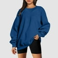 thumbnail image 2 of Blouses for Women Dressy Winter Oversized Crewneck Long-sleeved Dolman Drop Shoulder with Pocket Plain Leisure Cotton Sweatshirt Sweatshirts(Navy,L), 2 of 4