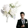thumbnail image 2 of Sunxin 1Pc Corsage Wrist Flower White Arose Wrist Corsage Wristlet Bracelet and Men Boutonniere Set for White Wedding Flower Accessories Prom Suit Decorations, 2 of 7