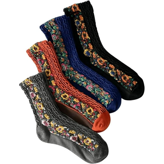 Zhengup Women's 5 Pairs Floral Socks Textured Flower Ankle Socks