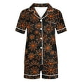 thumbnail image 5 of Tnhcen Women's Halloween Spider Web Pajama Set 2-Piece Collared Button Up Top Elastic Shorts Comfortable Sleepwear S-2XL Multiple Colors Available Orange, 5 of 8