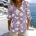 thumbnail image 4 of VBVC Women's Floral Button Down Blouse , Summer Collared Top For Women , Ladies' Lightweight Puff 3/4 Sleeve Tunic Shirt, Purple , S-2XL, 4 of 6