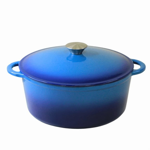 Cinnamon Home 4.5 Quart Enameled Cast Iron Round Dutch Oven with Lid - Blue - Kitchen Pots and Cookware for Stewing, Braising, Roasting, Baking