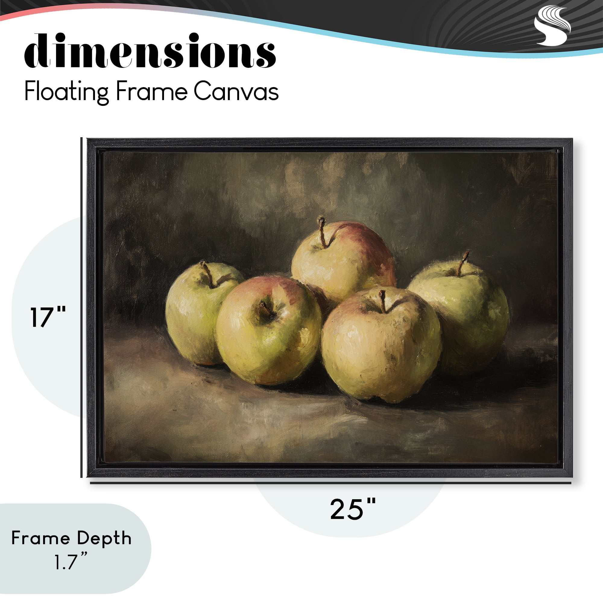 Stupell Industries Apples in Soft Shadow Black Framed Floater Canvas Wall Art, design by Petal Prints Design