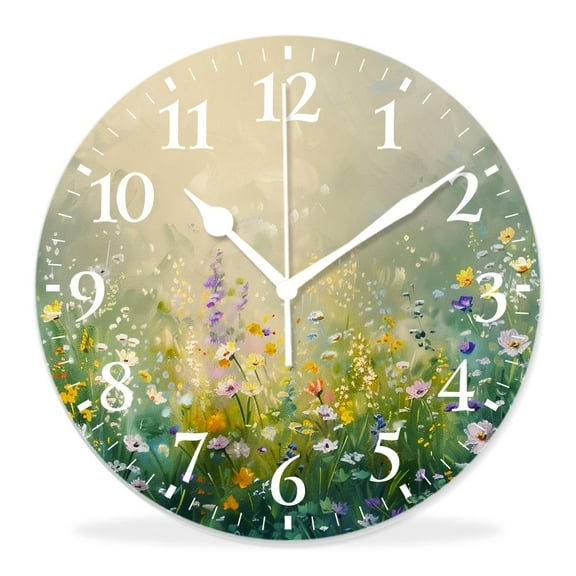 14 Inch Wall Clock Battery Operated Silent Clock Decorative for Office, Kitchen, Outdoor, Living Room，Spring Wildflowers Daisy Flowers Plants Beautiful