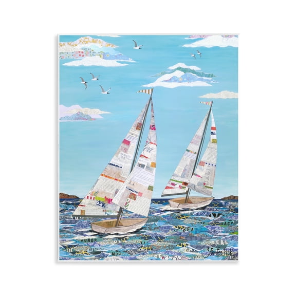 Stupell Industries Collaged Sailboat Pair Transportation Painting Unframed Art Print Wall Art, 11 x 14