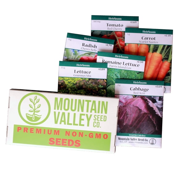 Salad Garden Seed Collection | Basic Assortment | 6 Non-GMO Vegetable Gardening Seed Packets: Lettuce, Carrot, Tomato, Cabbage, & More