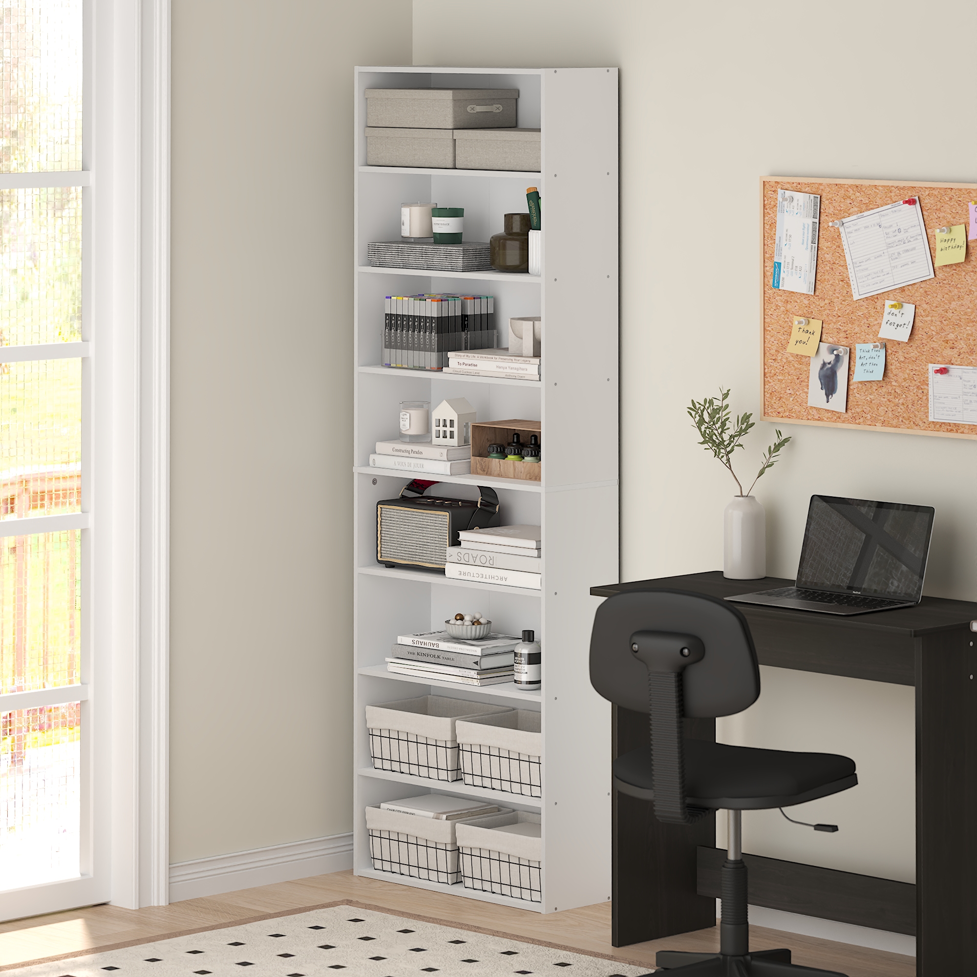 Furinno BASIC 8-Tier Open Bookcase Storage Organizer 12 x 24 x 71 in White