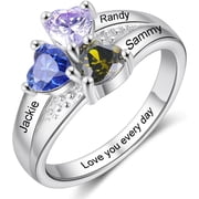 Zephyriana Personalized 1-8 Name Heart Birthstone Rings-Custom Name Ring Wedding Family Mother Days Birthday Jewelry