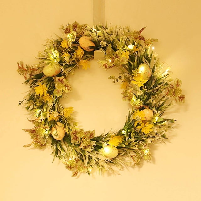 Corona de Pascua Xihbxyly Decoración Simulación de Agua Hierba Planta Verde Colgante de Puerta