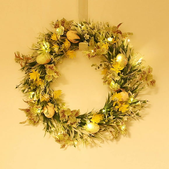 Dvkptbk Anneau d'Oeuf de Pâques Couronne Décorative de Pâques Simulation Herbe Aquatique Plante Verte Anneau en Plastique Suspension de Porte Lumineux Fournitures Décoratives de Festival Déco Maison