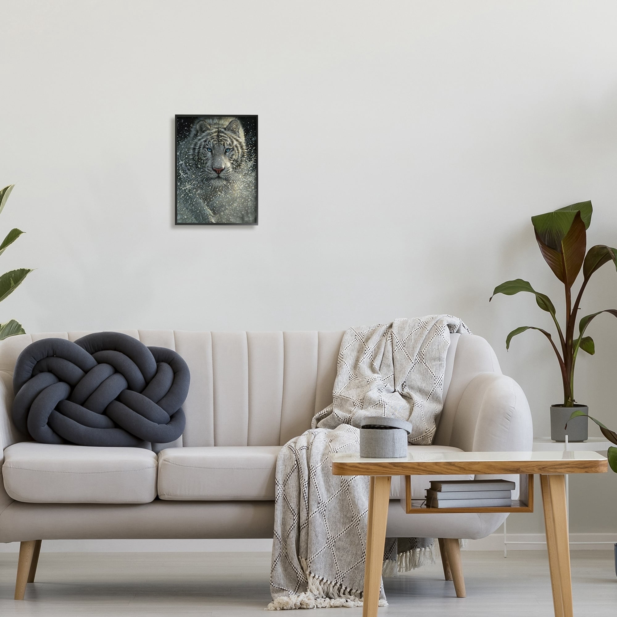 Stupell Industries Fierce White Bengal Tiger Running Water Splashing Portrait , 11 x 14, Design by Collin Bogle