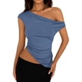 thumbnail image 1 of Remera PRETTYGARDEN 2025 Crop Top con Hombro Descubierto y Fruncido XL Gris Azul, 1 of 8