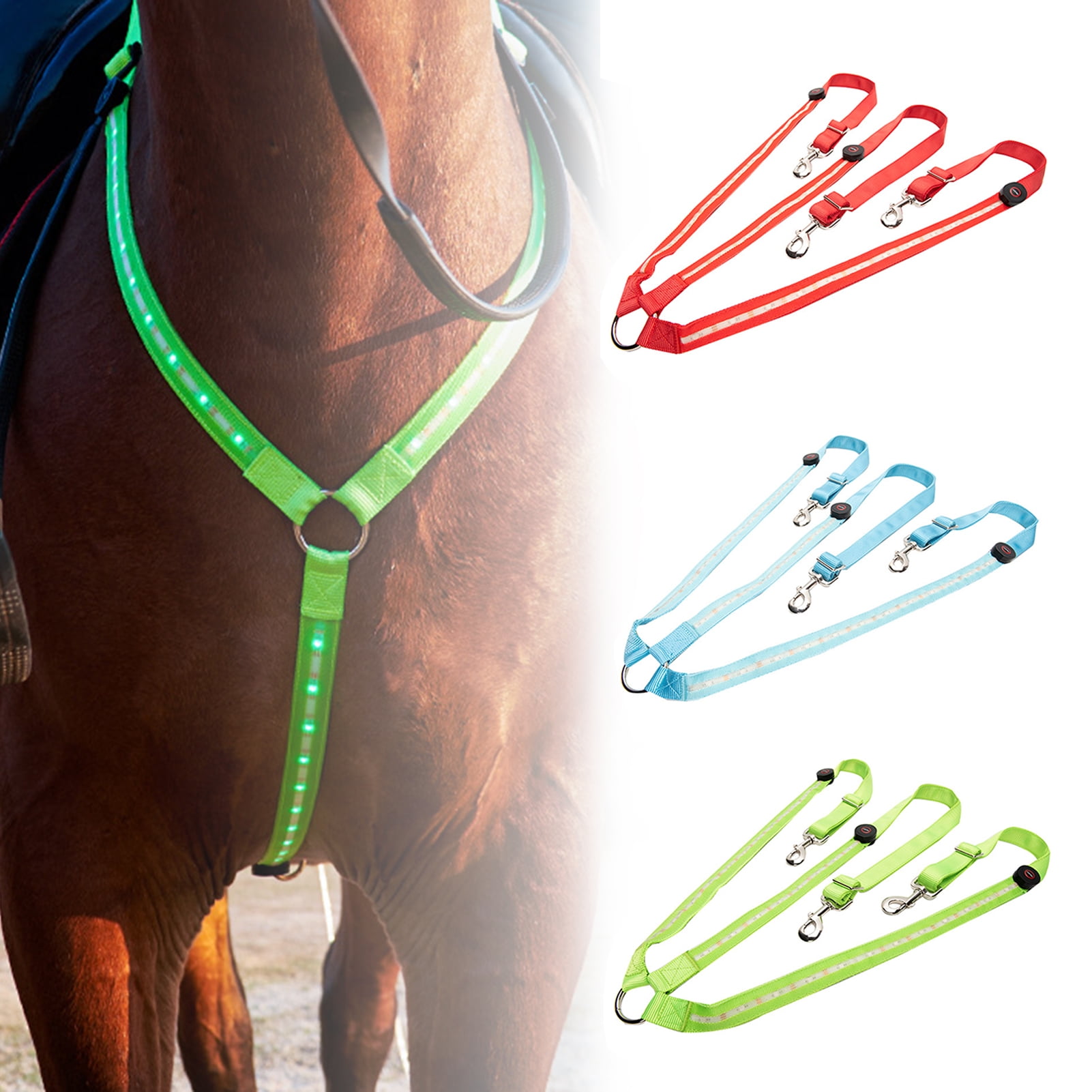 SPRING PARK LED Flashing Horse Breastplate Collar Adjustable Equestrian Strap Reflective Safety