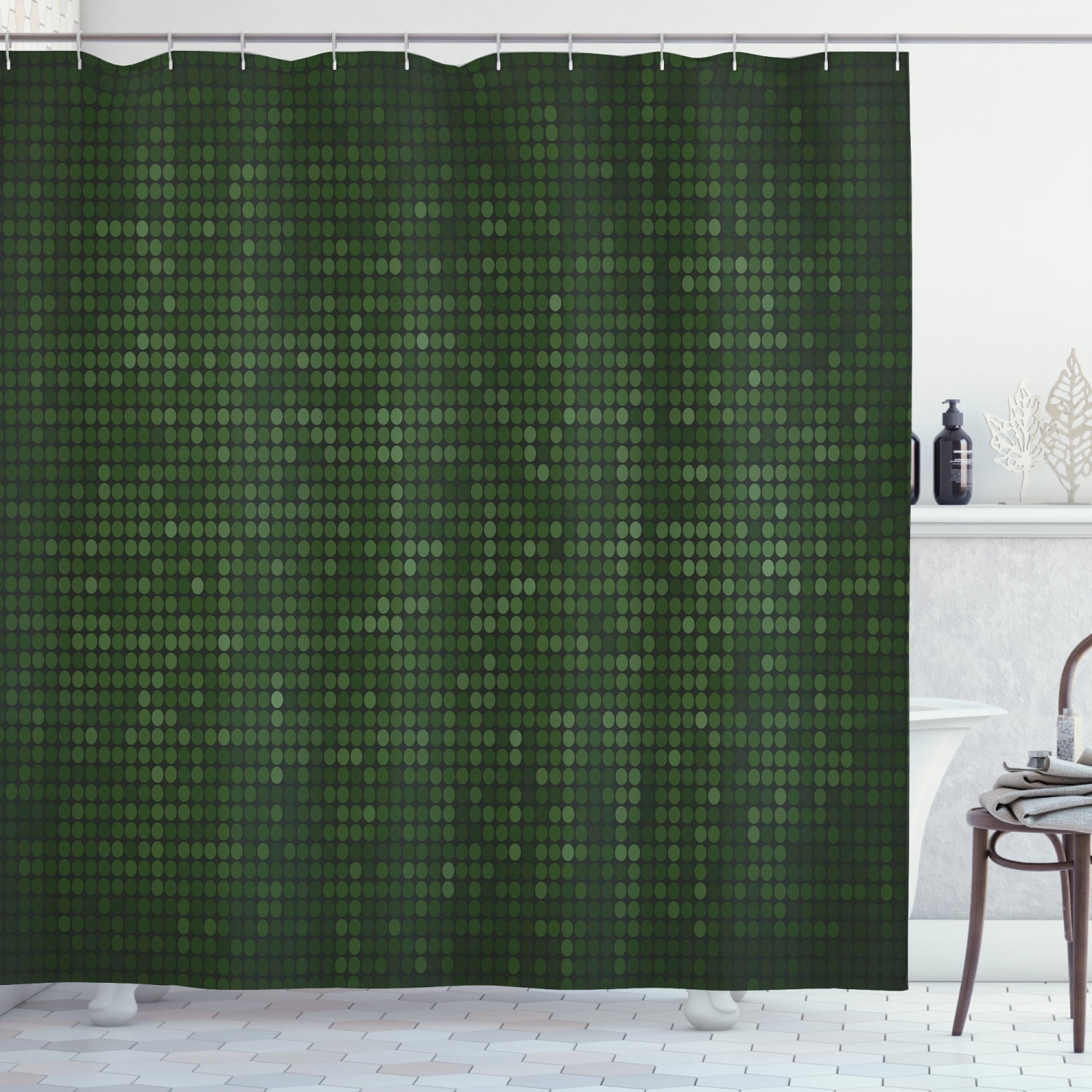 Forest Green Shower Curtain, Spotty Pattern with Symmetric Little Dots
