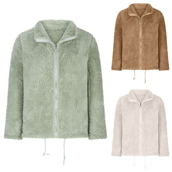 BiZtdJrK Plus Size Winter Coats for Women Fuzzy Sherpa Fleece Thicken Warm Jackets Turndown Collar Long Sleeve Zipper Outerwear with Pockets Khaki XXL
