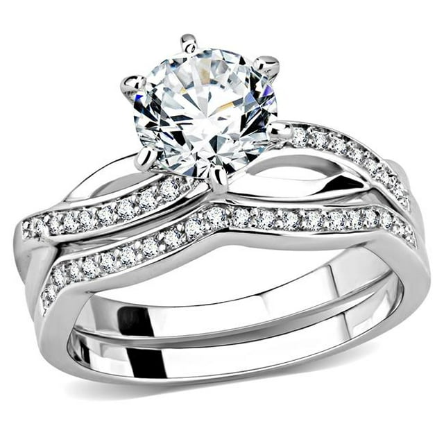 Alamode 3W1505-10 Women Rhodium Brass Ring with AAA Grade CZ in Clear - Size 10