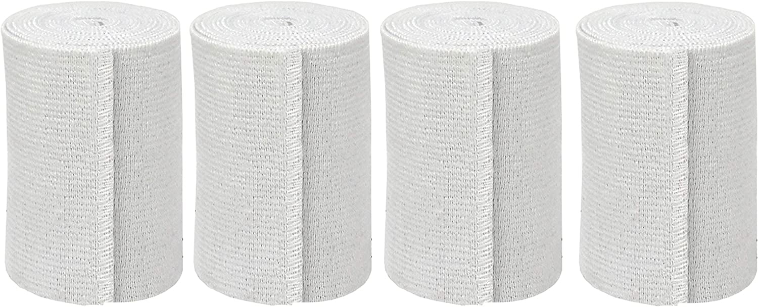 GT USA Organic Cotton Soft Woven White (3' Width, 4 Pack) | Cotton Elastic Bandage Wrap | Latex Free | Hook & Loop Fastener at One End | Hypoallergenic Compression Roll for Sprains & Injuries