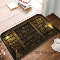 SXPUBZ Vintage Library Bookshelf Non Slip Flannel Floor Mat for Bathroom Kitchen Bedroom Decor 16x24 inch