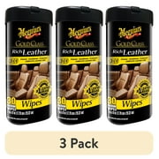 (3 pack) Meguiar's Gold Class Rich Leather Wipes – Leather Cleaner & Conditioner – G10900, 25 Wipes