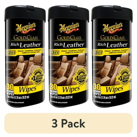 (3 pack) Meguiar's Gold Class Rich Leather Wipes – Leather Cleaner & Conditioner – G10900, 25 Wipes