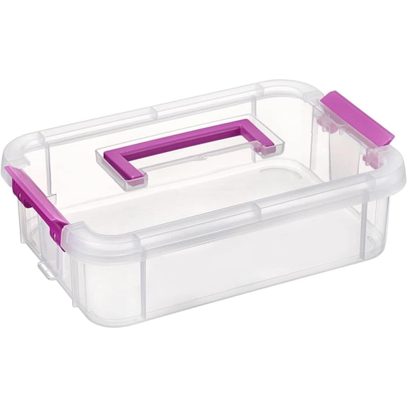 Clear Plastic Storage Box, Portable Organizer Container with Handle, Stackable Storage Bin for Office , Multi-Use Container Box with Lid for Stationery Craft Sewing Supplies