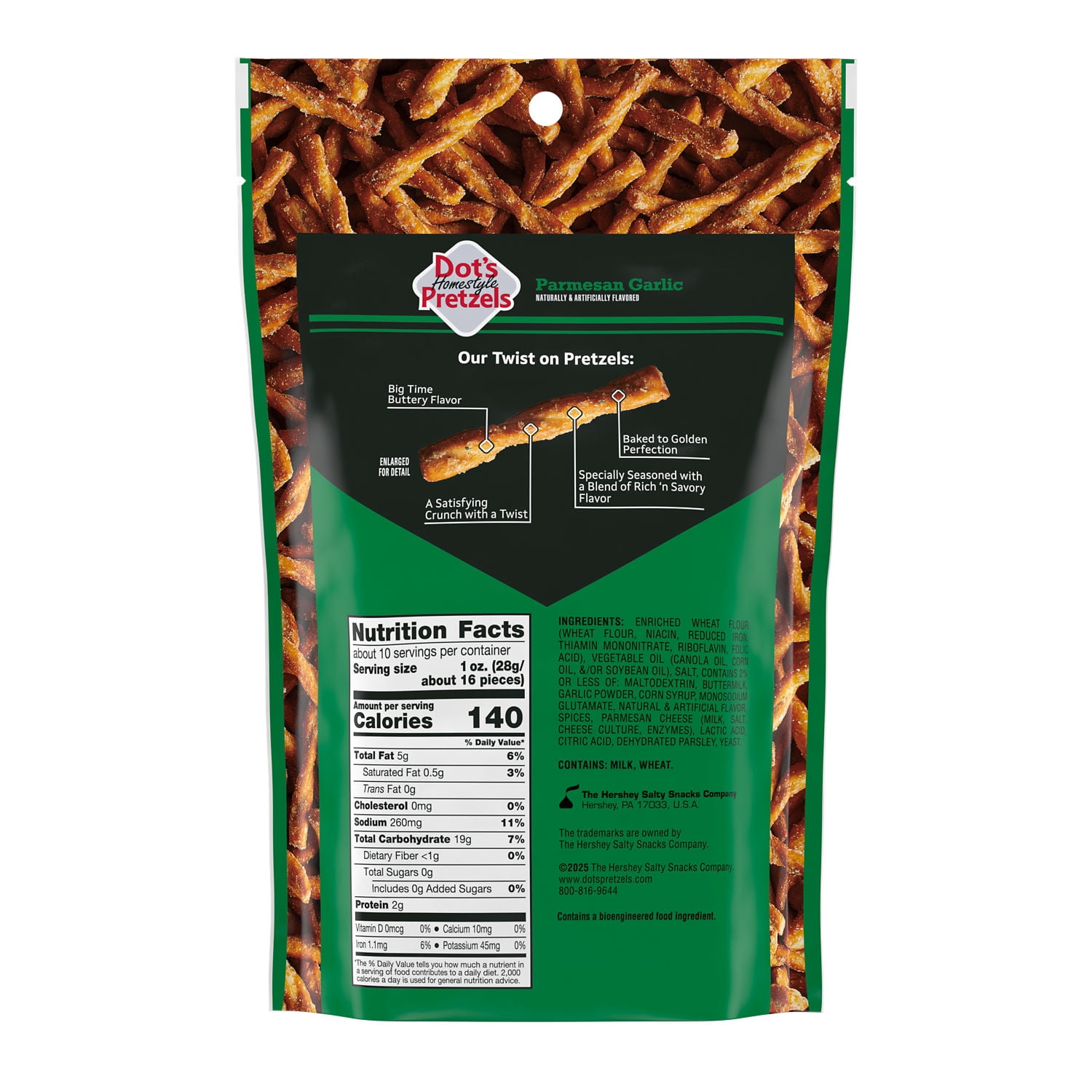 (8 pack) DOT'S Homestyle Pretzels Parmesan Garlic Flavored Snacking Size, Seasoned Pretzel Twists Bag, 9.5 oz
