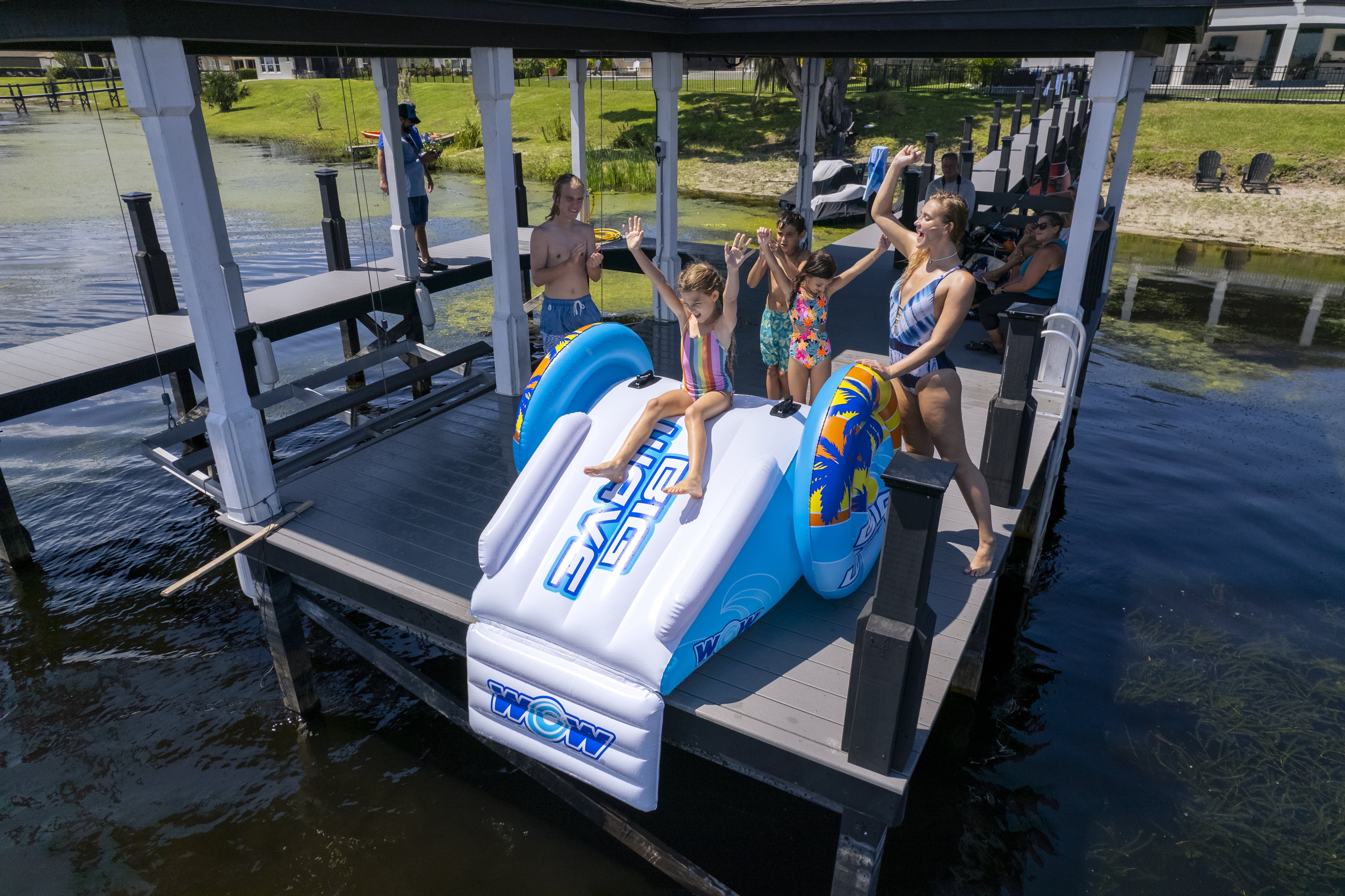 WOW SPORTS Big Wave Pool, Dock Slide, Backyard, Inflatable, Portable,
