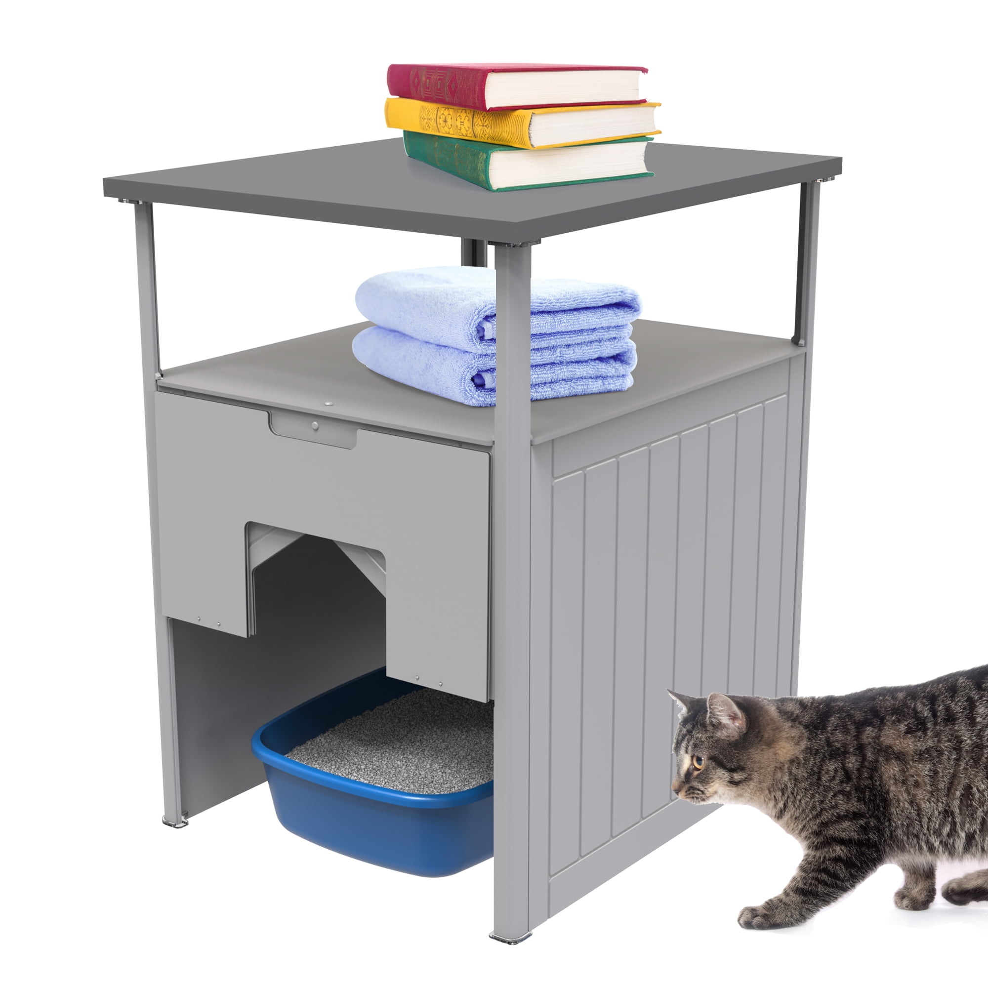 Palram Max Tall Cat Litter Box Nightstand Enclosure Gray