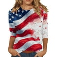 thumbnail image 2 of Sweet Home Farm 3/4 Sleeve T Shirts for Women Length Womens Tops 4th Of July Casual Crewneck USA Flag And Stripes Patriotic Patriotic Shirts Blue, 2 of 5