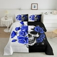 thumbnail image 2 of Manfei Happy Valentine'S Day Queen Comforter Set,Gothic Skull Skeleton Bedding Sets,Blue Floral Flowers Bedding Comforter Set For Adults,Microfiber Bedroom Decor Reversible,3-Piece, 2 of 8