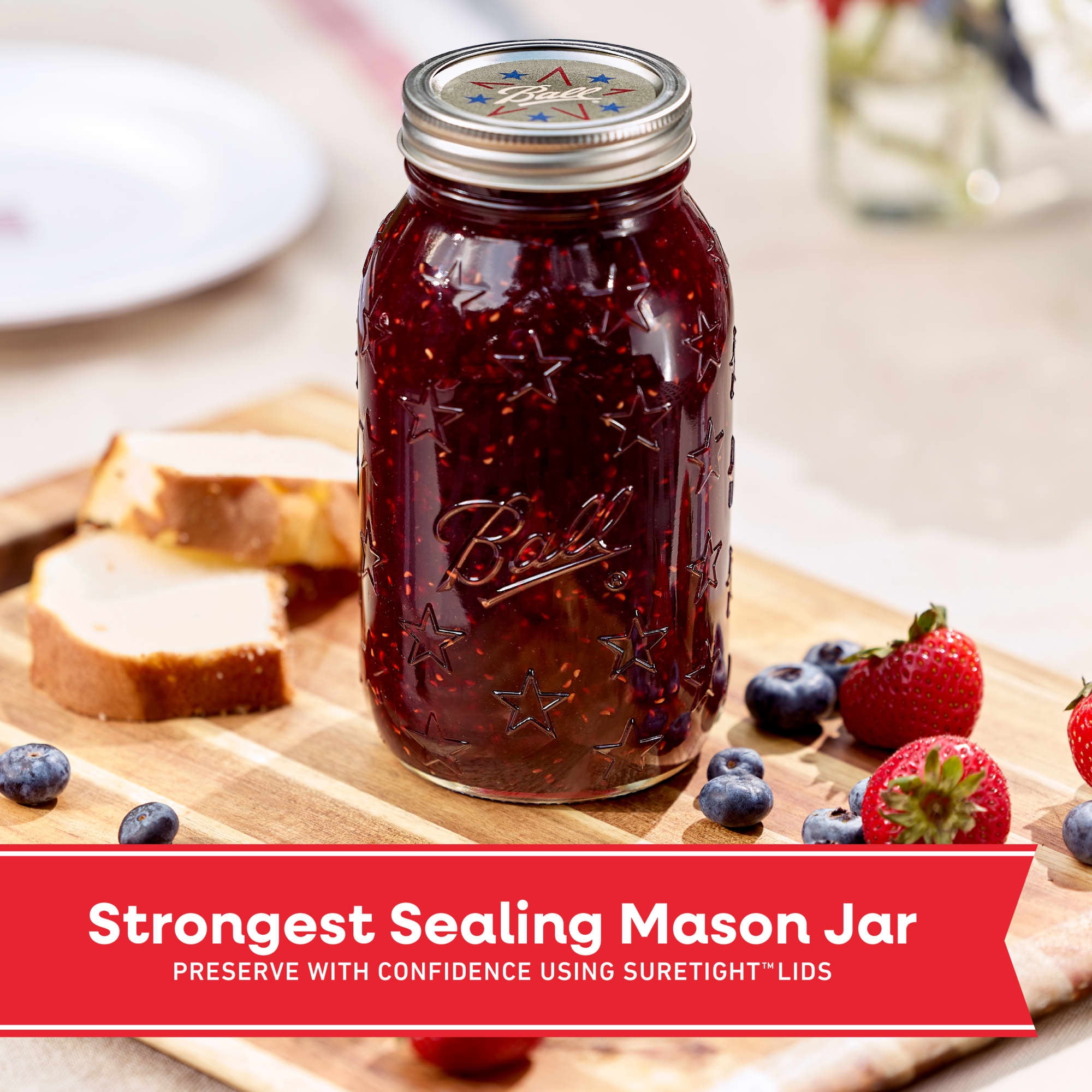 Limited Edition Ball Americana Quart Mason Jar, 32 oz. Regular Mouth Glass Jars, Quart Size Mason Canning Jars, 4 Pack