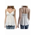 thumbnail image 3 of Women's Sleeveless Babydoll Deep Neck Spaghetti Strap Flared Hem Flowy Tank Top for Daily Wear White S, 3 of 7