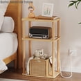 thumbnail image 3 of Solid Wood Side Table with Charging Station, 3-Tier Small End Table with USB Ports and Outlets, Narrow Couch Side Table, Skinny Nightstand Bedside Table for Small Spaces, Bedroom, Living Room, 3 of 8